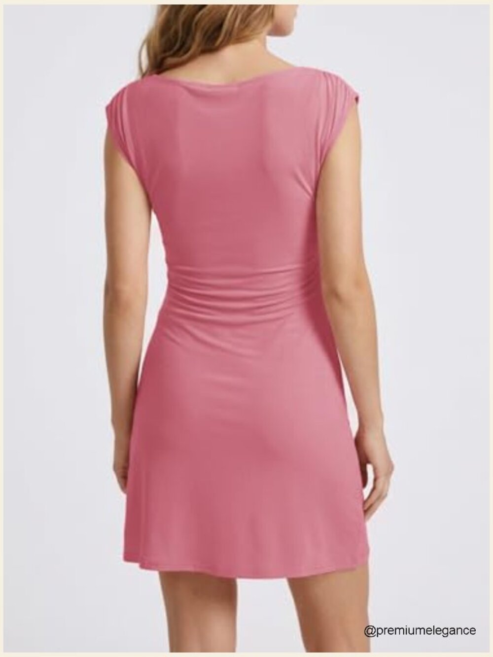 Summer Mesh Mini Dress Cap Sleeve Crewneck Ruched Slim Fit Club Party - Picture 4 of 6